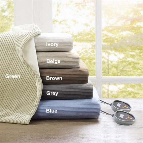 Pemberly Row Polyester Knitted Micro Fleece Solid Textured Heated Blanket - Blue - Bild 8 von 8