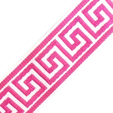 Greek Key Jaquard tape yard Fuschia True White Luxe Fabric Co. Athena Trim yard