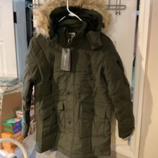 Boys Green Winter Parka Water Resistant Hooded Puffer Fleece Lined Jacket 14-16 