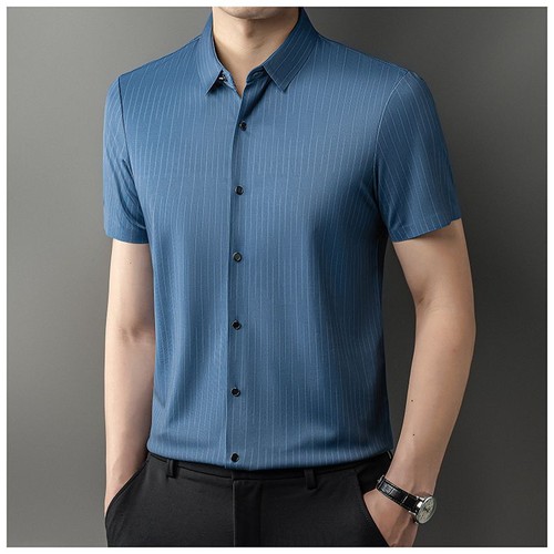 Camisa de verano delgada para hombre de seda morera manga corta a rayas negocios informales Prendas para el torso - Imagen 17 de 21