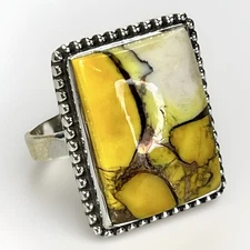 Yellow Honey Dahlia Kingman Turquoise Sterling Silver Ring Sz 7 - 6.6g Southwest