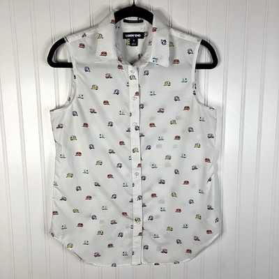 Lands' End Women's No-Iron Supima Cotton Sleeveless Shirt Camper Print Size 6
