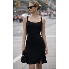 Little Black Dress Silk Sz 12 Vntage Hugo Buscati Luxury Minimalist Cocktail Zip