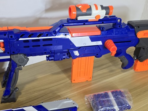 Paquete de pistola Nerf Longshot CS-6 rifle de francotirador azul + pistola de brazo fuerte + balas  - Imagen 8 de 11