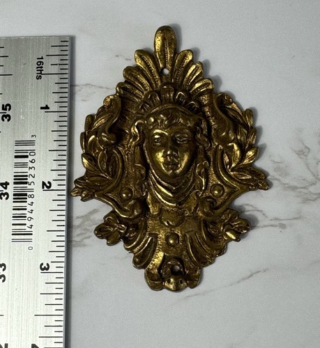 Vintage Frau Göttin Gesicht Gold verziert Deko Möbel Metall Applikation 3,25 Zoll - Bild 3 von 5