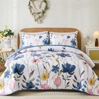  Quilt Set Floral Bedspread Soft Microfiber Lightweight Size King Dark Blue