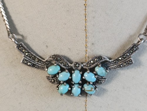 Collier Argent Massif Turquoise & Marcassite 43,5 cm - 18,6 g Bijoux - Foto 2 di 4
