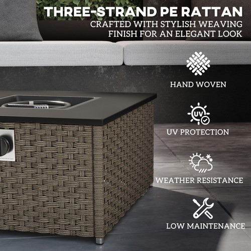 Outsunny 13 KW Rattan Fire Pit Table, Garden Fire Table for Garden, Grey - Picture 4 of 11