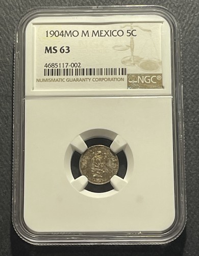 Mexico 1904MoM 5 Centavos Silver Coin: NGC MS63