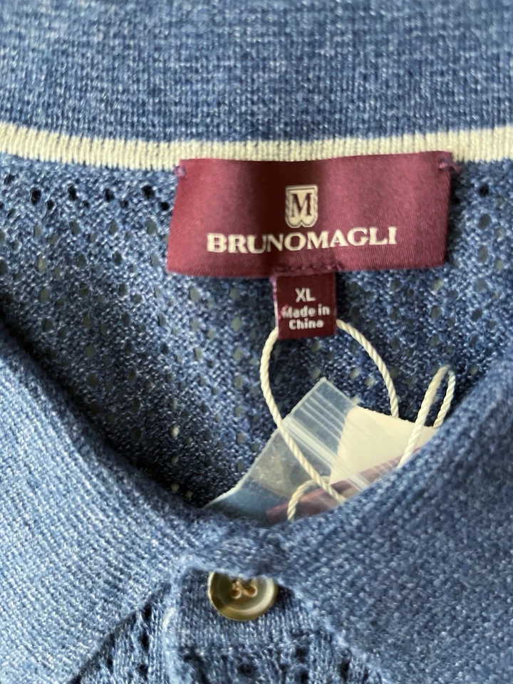  Camisa Polo Bruno Magli Tejida Hombres XL Azul Manga Corta Preppy Clásica Nueva con Etiquetas Foto 2 de 4