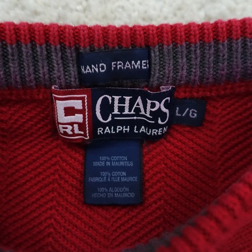 Chaps Ralph Lauren roter Strickpullover Herren Large Baumwolle Fischgrät adrett klassisch - Bild 3 von 8