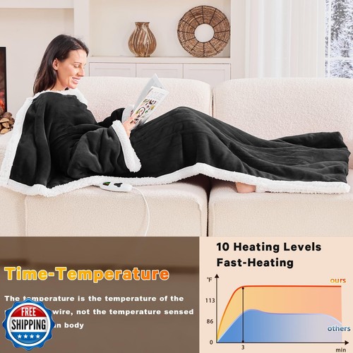 Tragbare Heizdecke elektrisch kuschelig - beheizbarer Morgenmantel mit Fußtasche - Bild 4 von 5