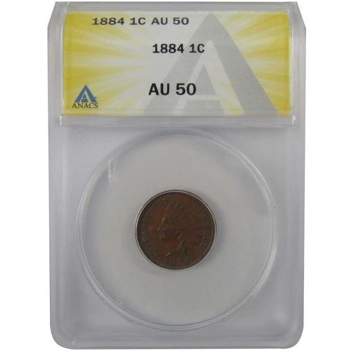 1884 Indian Head Cent AU 50 ANACS Penny 1c Coin SKU:I24908