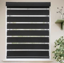 27x72 Zebra Roller Shades – Cordless Day/Night Light Filtering Blinds, Black