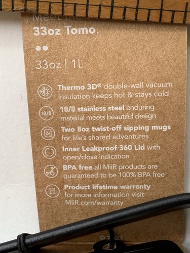 Nuovissimo thermos isolato MiiR Tomo 33 once con coperchio 360 a prova di perdite NUOVO IN SCATOLA - Foto 13 di 13