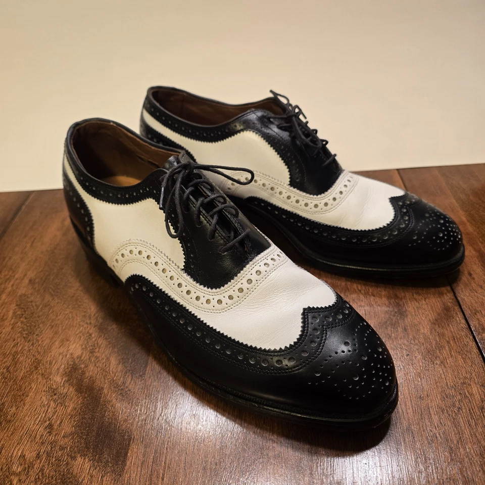 ALLEN EDMONDS Broadstreet Negro/Blanco Punta de Ala Espectador Zapatos 9D Hechos en EE. UU. Foto 3 de 4