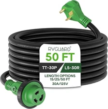 RVGUARD 30 amp 25 ft RV Lockable Power Extension Cord TT-30P to L5-30R