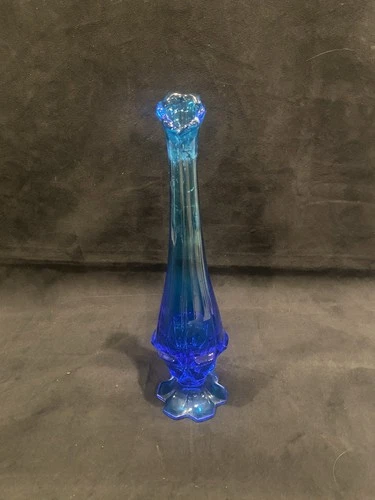 Vintage Fenton Glass Swung Vase Sapphire Colonial Blue Cobalt Tab footed MCM