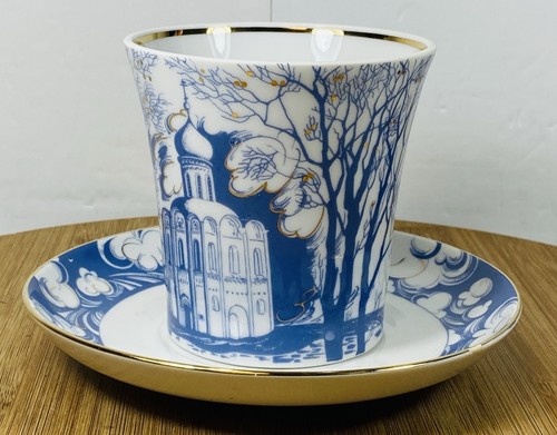 LOMONOSOV PORCELAIN RUSSIA COBALT BLUE BELLS TEA CUP SAUCER USSR GOLD IMPERIAL - Foto 1 di 6