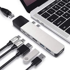 HYPER DRIVE USB C HUB NET 6-IN-2 FOR MACBOOK PRO AIR MULTI-PORT USB C - SILVER