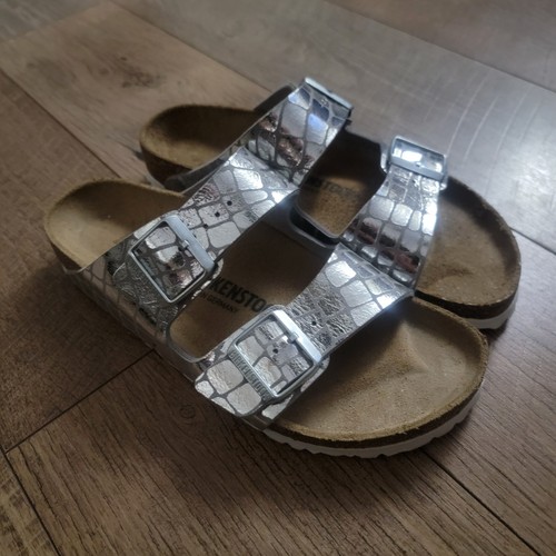 Birkenstock Arizona Gator Gleam Two-Strap Silver Metallic Sandalen US 9L 7M Gr. 40 - Bild 2 von 5