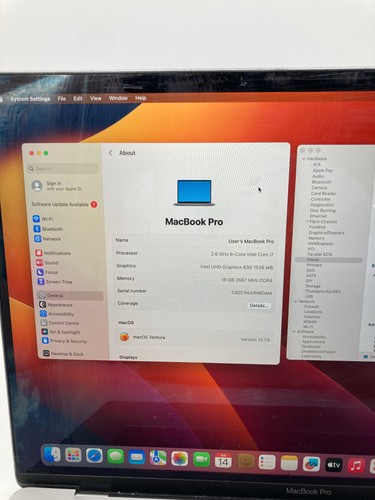 Apple MacBook Pro 2019 16" A2141 i7 9ème génération 16 Go RAM 500 Go SSD OS Ventura - Photo 8/10