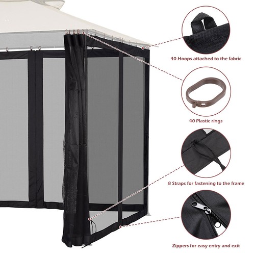 Universal Replacement Mosquito Mesh Netting Zip Side Walls Fits 10x10ft Canopy - Picture 7 of 9