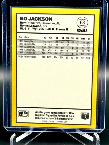 1990 Donruss Best of the American League - Bo Jackson #63 - Picture 2 of 2