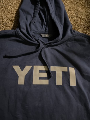 YETI Hoodie Sweatshirt Mens Small Blue With Gray Logo Outdoor Pullover - Picture 2 of 7