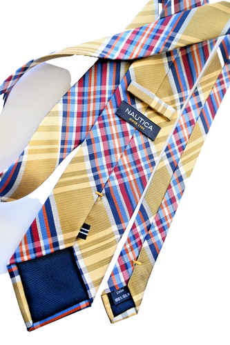 NAUTICA MEN'S TIE YELLOW/PLAIDS & CHECKS WIDTH: 3.25" LENGTH: 59" - Picture 2 of 3