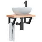 Basin Shelf Wall Mounted Black Steel Frame Solid Beech Top 50x35x4 cm - Floating