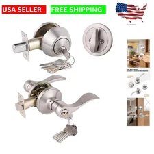 Satin Nickel Keyed Alike Door Lever Lockset with Single Cylinder Deadbolt, 1Pack