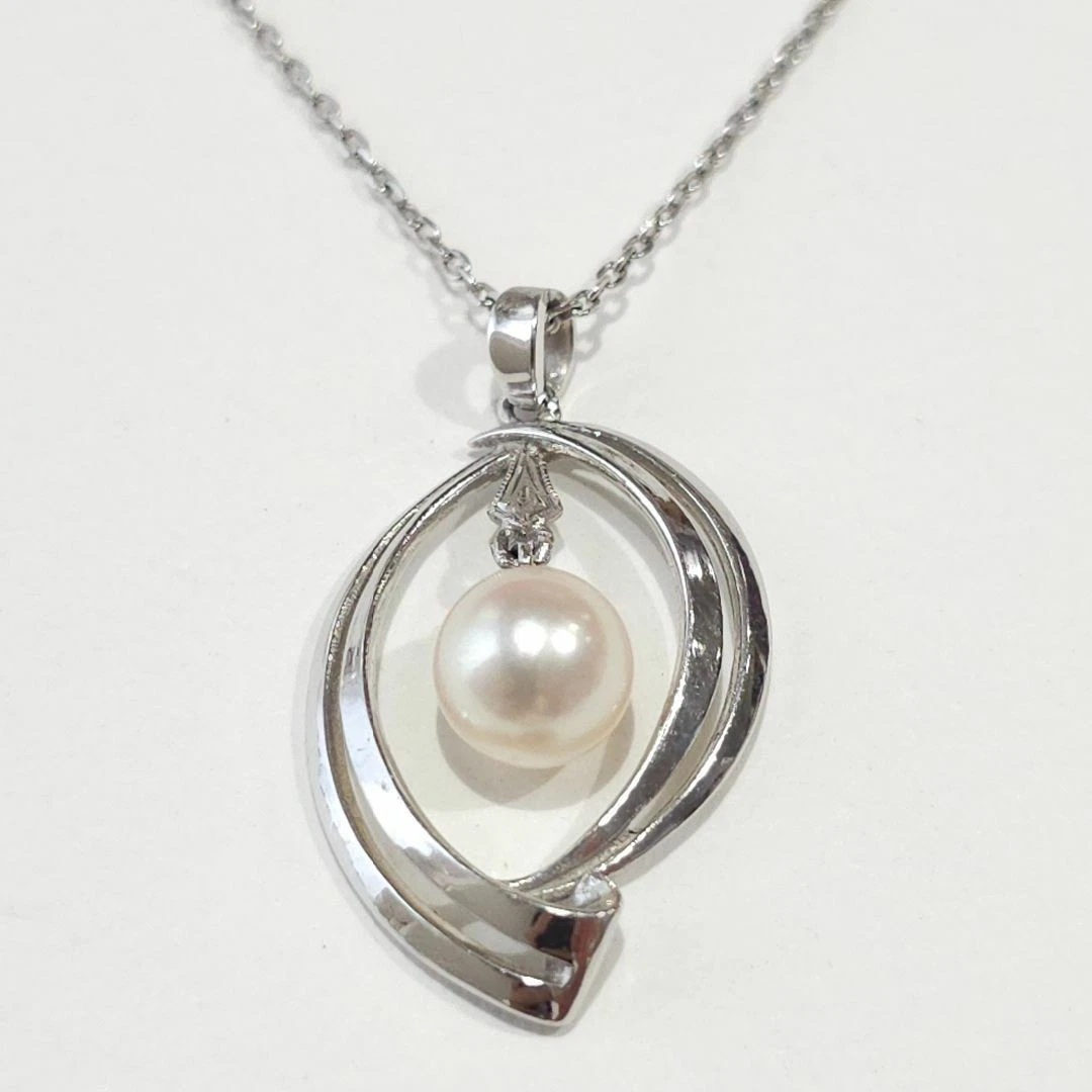 Vintage Mikimoto Pearl 7.5mm Pendant Necklace K14 White G 44cm Japan