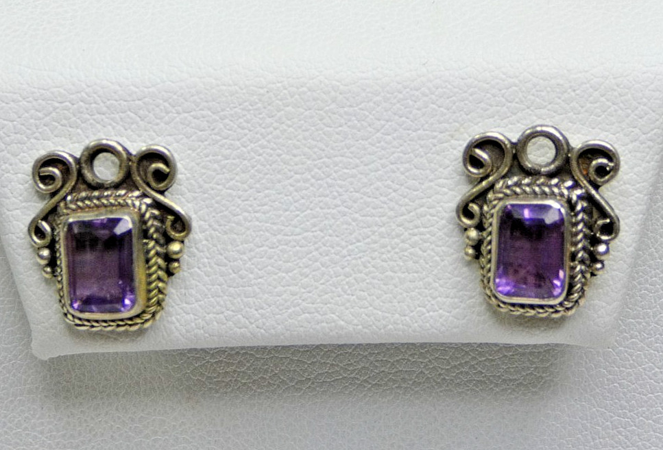 Rectangular Amethyst Sterling Silver Stud Earring… - image 3