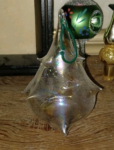 Iridescent Handblown Glass Christmas Tree Ornament, preowned - Picture 11 of 15