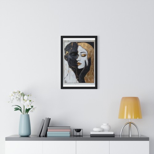 Abstraktes Wandbild Gerahmtes Poster Schwarz und Gold Leinwand Emotional Modern Portrait - Bild 17 von 30
