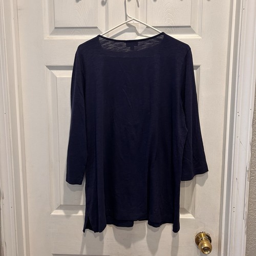 J. JILL Embroidered Tunic Top 3/4 Sleeve V-Neck Cotton Tencel Blue Size L - 第 4/7 張圖片
