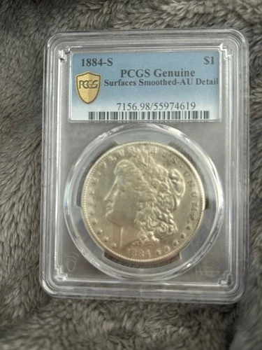 1884-S MORGAN SILVER DOLLAR, PCGS AU-details smoothed. Looks AU-53
