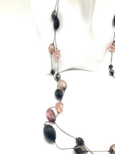 Signed NY Brown + Beige +Rose Acrylic Crystal Faced Multi Strand Choker Necklace - Picture 4 of 12