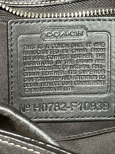COACH F10939 Black Leather Shoulder Bag Purse, Zip Top & Contrast Stitching - Picture 11 of 21