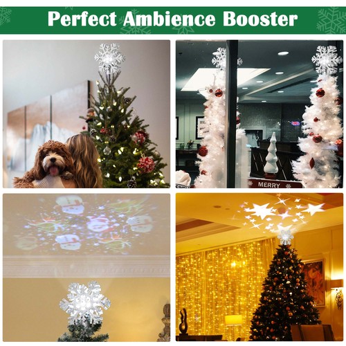 Christmas Tree Topper Star 3D Silver Snowflake Rotating Projector Decoration - Picture 6 of 12