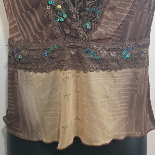 Rampage Shirt Large Y2K Vintage braun ärmellos transparent Top mit Pailletten Details - Bild 5 von 12