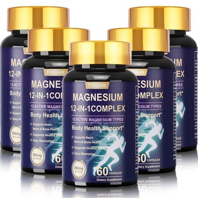 5 Pack Magnesium Complex 12 Essential Magnesium Supplement 700mg 300 Capsules