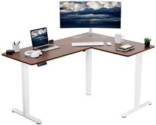 VIVO Dark Walnut / White Electric 63" x 47" Corner Standing Desk