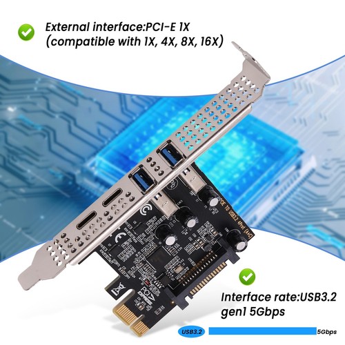 Carte D'Extension PCI 4 Ports (Type-C+A) Carte D'Extension USB 3.2 Hub Haut3426 - Photo 4/7