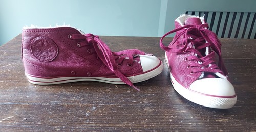 Converse Chuck Taylor rote Leder High Top Stiefel mit Fleecefutter Gr. UK 5 - Bild 1 von 10