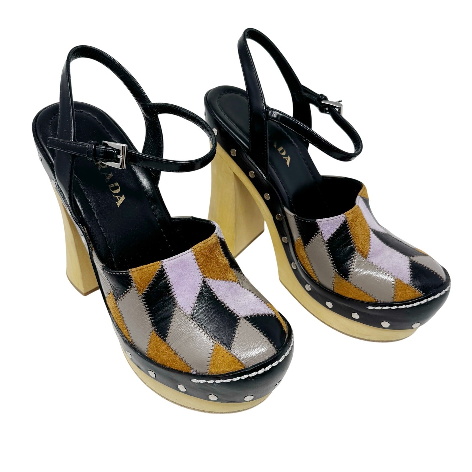 PRADA Patchwork Platform ChunkyWooden Pumps Heels… - image 3