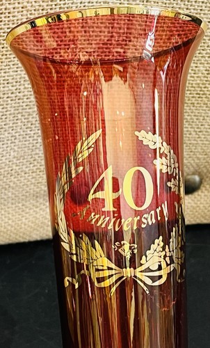 Vintage 40th Anniversary Cranberry Red West Virginia Vase Hand Made W Label - EUC! - Bild 20 von 21