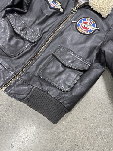 Wilsons 100% Leather Bomber Flight Top Gun Aviator Jacket Kids Sz Sm Shearling - Picture 6 of 18