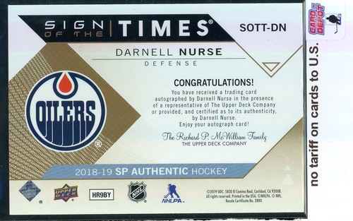 2018-19 SP Authentic Sign of the Times #SOTTDN Darnell Nurse - Picture 2 of 2